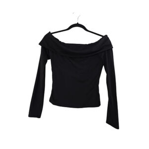 Tresser Women's Top Black Long Sleeve Scoop Neck Size Small Off The Shoulder